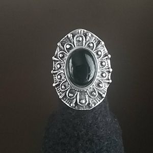 Sterling Silver Black Onyx Cocktail Ring Taxco.925